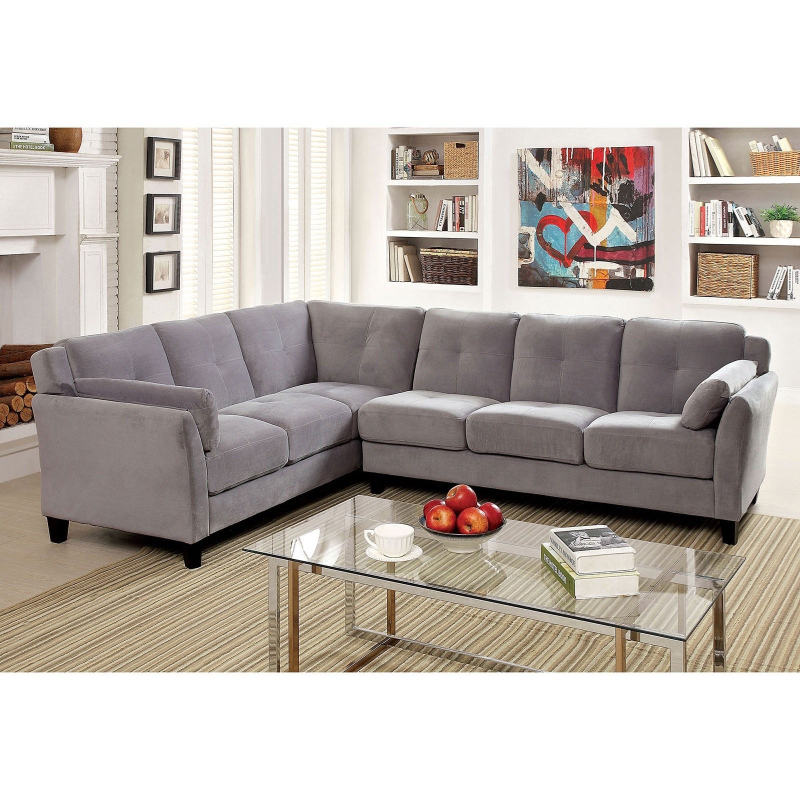 Furniture of America Peever II CM6368GYSECTIONAL Modern Sectional Sofa